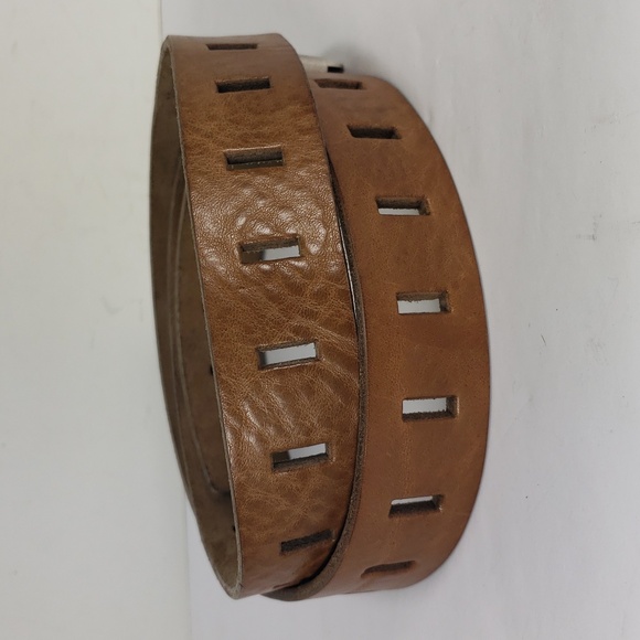 MAISON MARTIN MARGIELA TAN LEATHER CUT OUT DETAIL BELT NUMERIC SILVER BUCKLE 105 - Picture 5 of 15